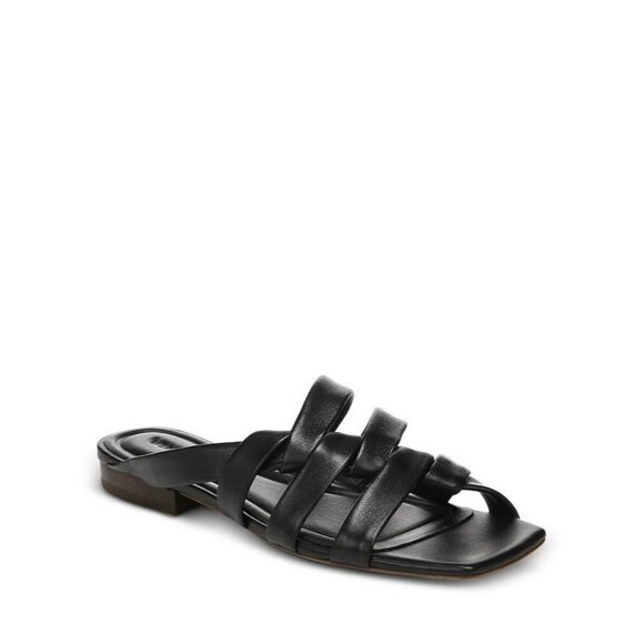 VINCE Women's "Zayna" black sandals sz 7 wrapped leather square toe slides - Picture 9 of 9